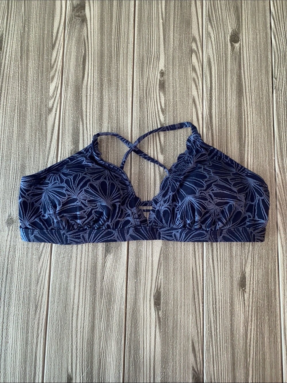 Navy Floral Lace Bralette with Strappy Back NWOT